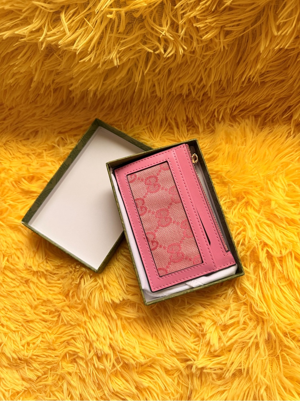 Gucci Pink Monogram Card & Key Holder with Zip Pocket